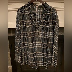 Free People Oversized Black and White Textured Top